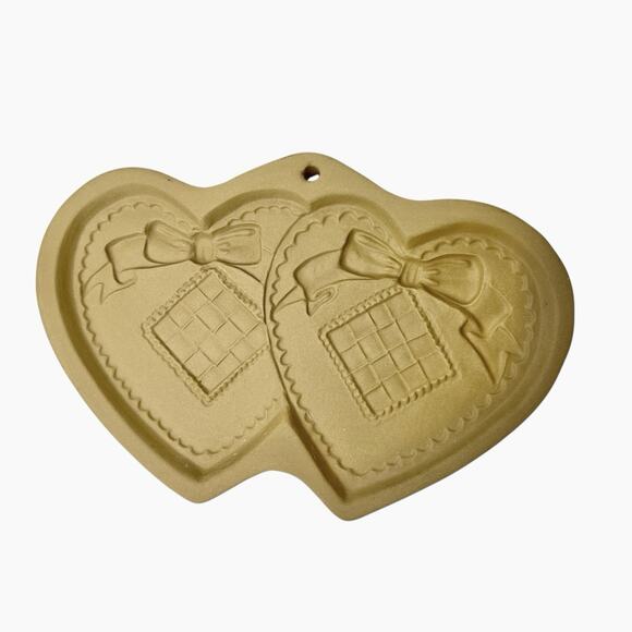 Brown Bag Cookie Art Mold Double Hearts Design Ceramic 1988 Cottagecore Vintage - Picture 3 of 9